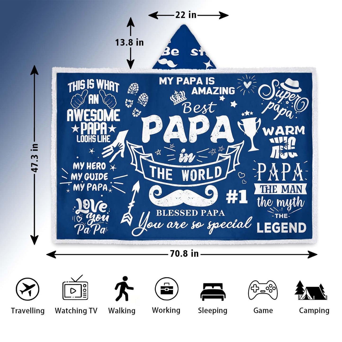 Papa Gifts Sherpa Wearable Blanket Hoodie,Father's Day Gifts,Christmas Birthday Gifts for Papa,Papa Birthday Gifts from Grandkids,Papa Double Blanket from Grandkid,Papa Gift from Grandkid,70.8X47.3