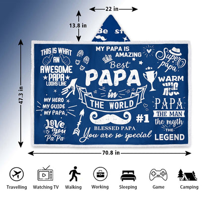 Papa Gifts Sherpa Wearable Blanket Hoodie,Father's Day Gifts,Christmas Birthday Gifts for Papa,Papa Birthday Gifts from Grandkids,Papa Double Blanket from Grandkid,Papa Gift from Grandkid,70.8X47.3