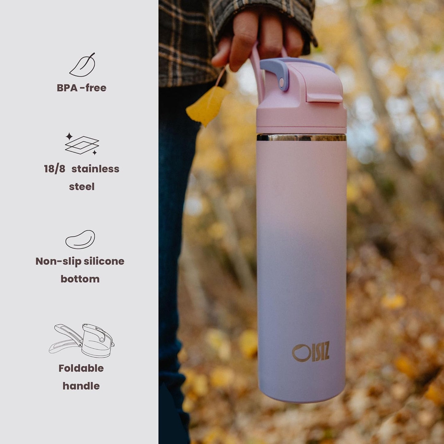 OISIZ Insulated Water Bottle - 24 oz Vacuum Stainless Steel with 2-in-1 Spout & Straw Lid | Leakproof & Keeps Cold 24H