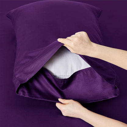Bedsure Cooling California King Sheet Set - Breathable Rayon from Bamboo, Soft & Luxurious, Deep Pocket, Plum