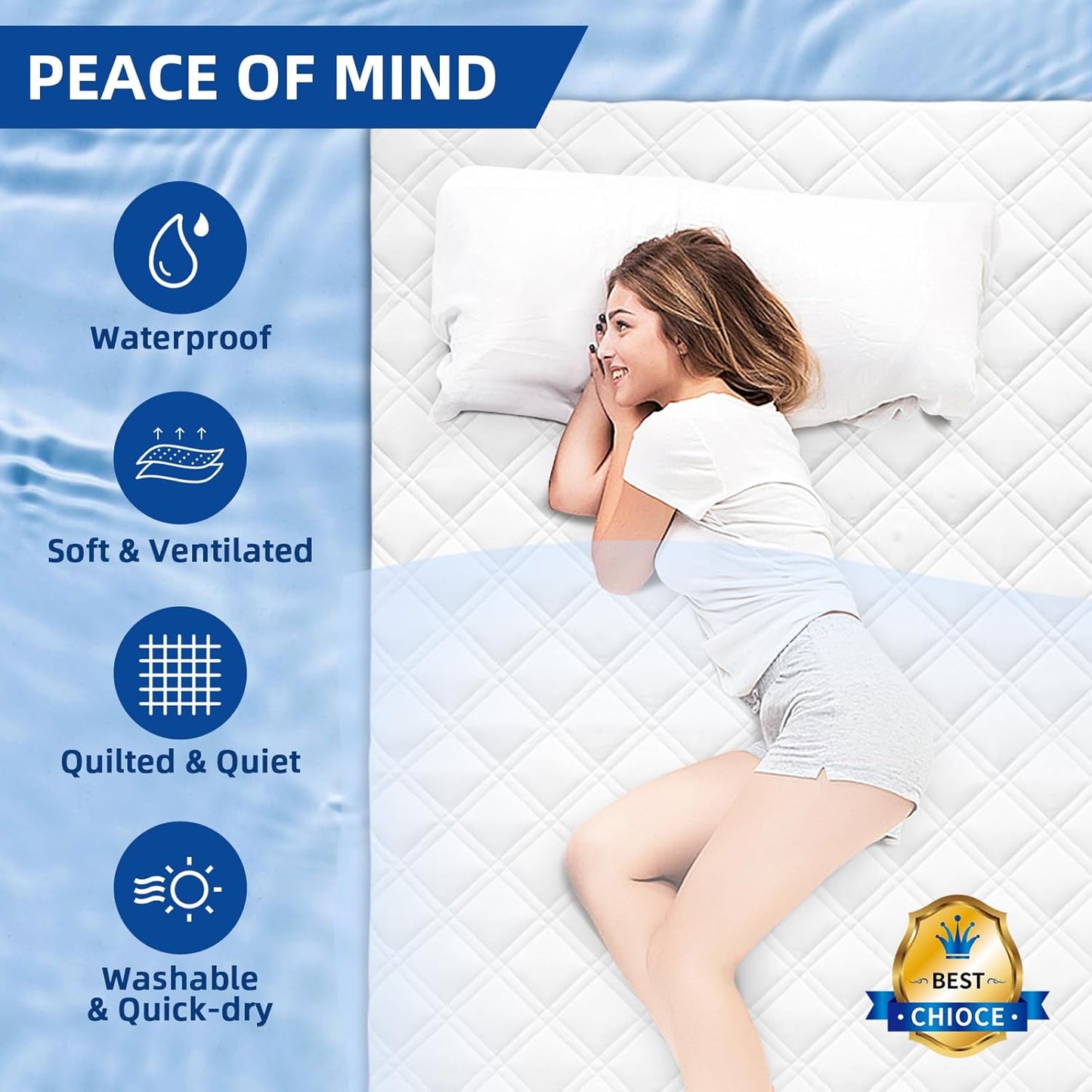 MEELUS Padded Mattress Protector - Breathable Waterproof Cover | Deep Pocket 8"-21" | Soft & Noiseless, White