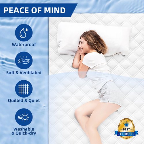 MEELUS Padded King Mattress Protector, Breathable Waterproof Mattress Pad Cover Fitted Deep Pocket 8"-21", Soft Noiseless Mattress Cover Washable Cooling for Home Hotel Bedroom, White