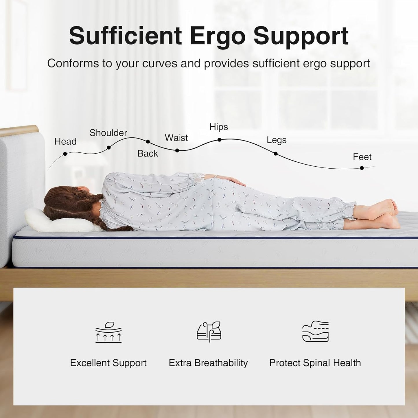 Novilla 6 Inch Queen Mattress - Bonnell Spring Design for Spine Support | Cooling Adaptive Foam, Medium Feel