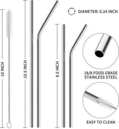 Hiware 12-Pack Reusable Stainless Steel Straws - Long, Dishwasher Safe Straws for 30 oz & 20 oz Tumblers | Includes 2 Cleaning Brushes