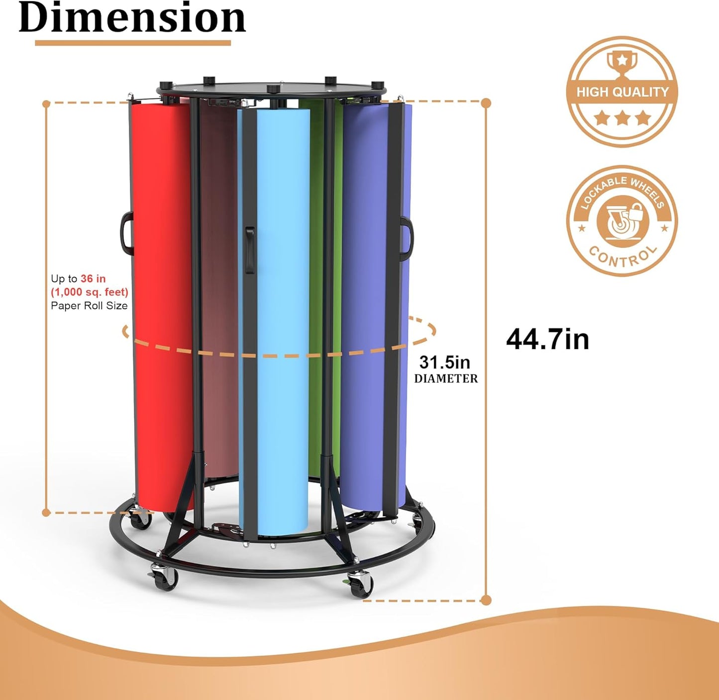 Skiennix Paper Roll Dispenser Rack - Heavy Duty Mobile Steel Holder for Up to 36" Rolls | Ideal for Crafts, Gifts & Art