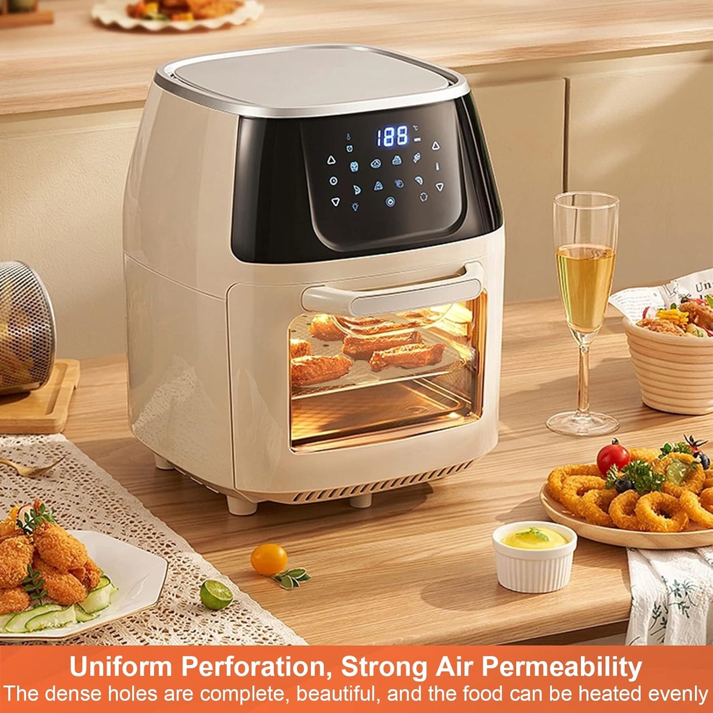 Numola 100 Pcs Disposable Air Fryer Liners - 9 Inch Perforated Parchment Sheets for Baking & Steaming