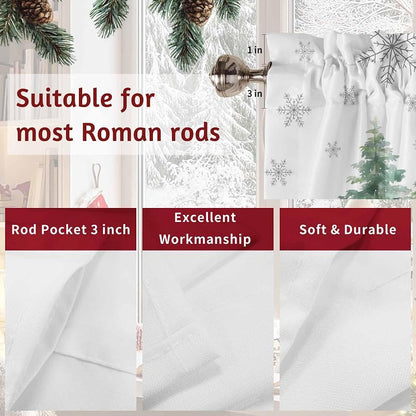 Christmas Swag Valance with Green Pine Tree Pattern, 36W x 45L, 2 Panels, Rod Pocket - Xmas Tree + 36W x 45L