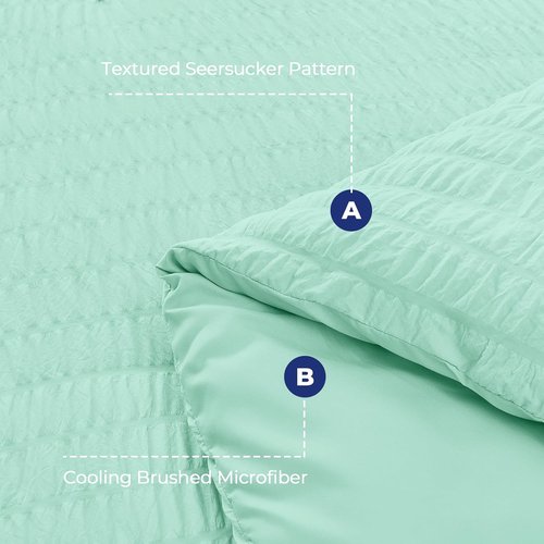 HYMOKEGE Queen Comforter Set - Mint Green Seersucker 7-Piece Luxury Bedding | All-Season Bed in a Bag
