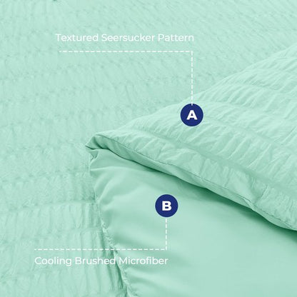 HYMOKEGE Mint Green Twin XL Comforter Set Seersucker 5 Pieces, All Season Luxury Bed in a Bag for Bedroom, Bedding Set with Comforter, Sheets, Pillowcase & Sham