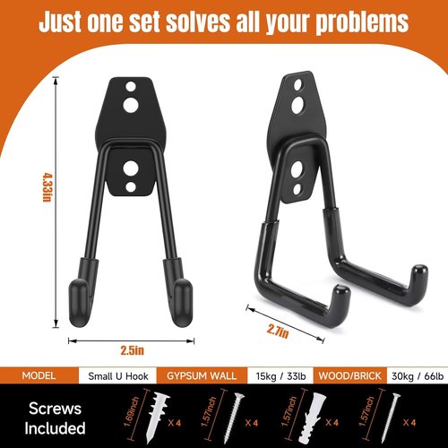 Garage Hooks by [Brand Name] - Heavy Duty Wall Mounted Storage Hangers for Ladders, Bikes & Tools | 6 Pack