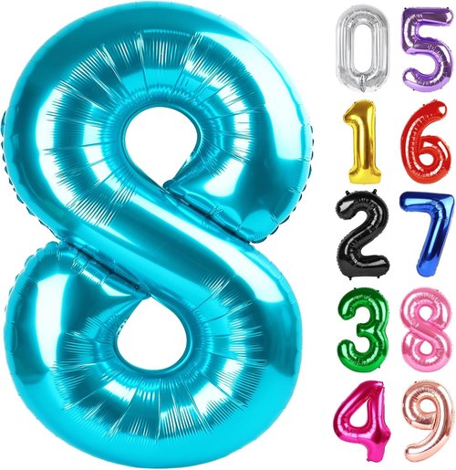 Light Blue Number 8 Balloon - 40 Inch Giant Foil Balloon for 8th Birthday Party Decorations