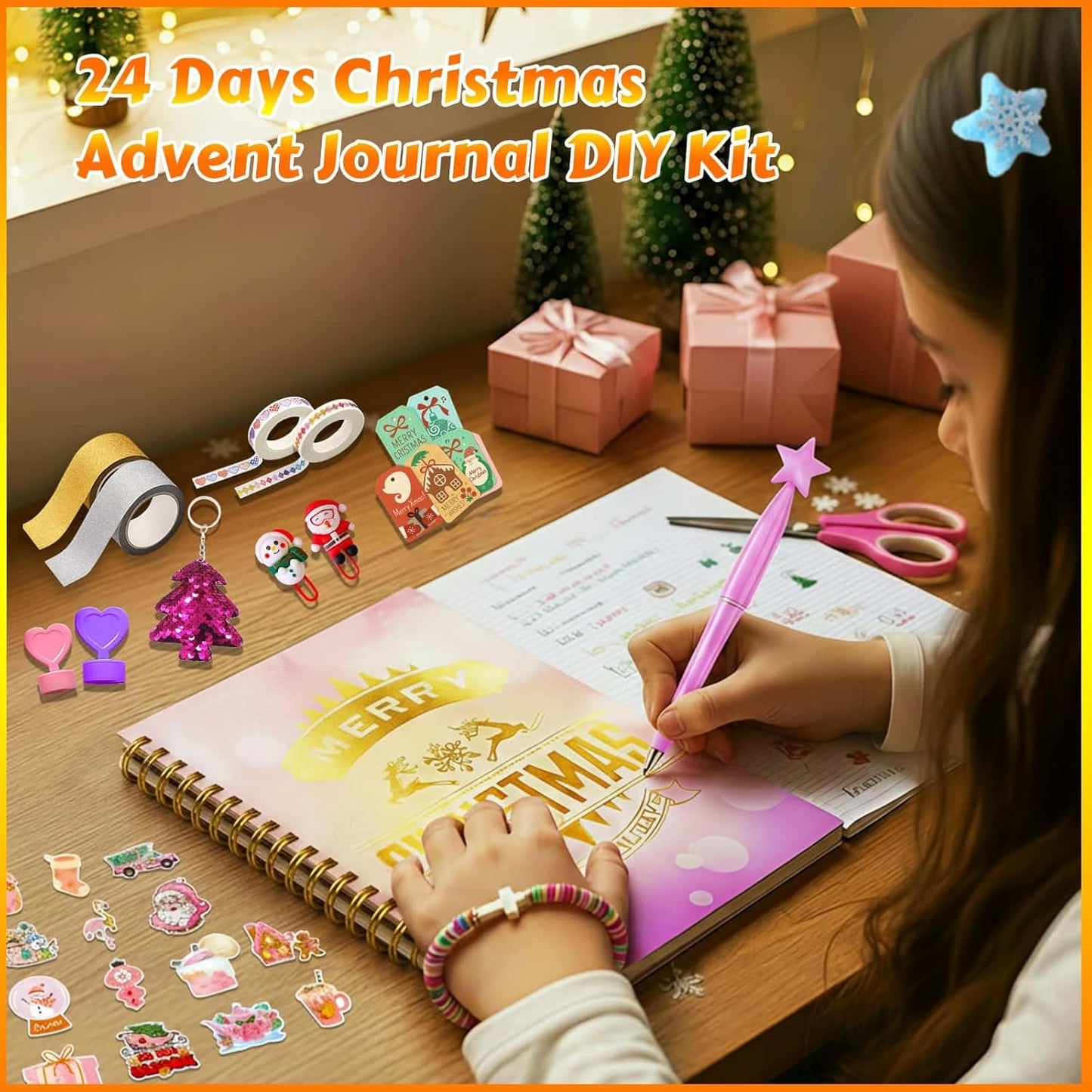 Advent Calendar 2025 - 24-Day DIY Journal Kit for Tween & Teen Girls | Scrapbook & Stationery Set