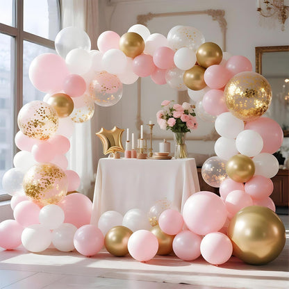 Skiennix Pink Gold Confetti Latex Balloons - 35 Pcs 12 Inch Pink & White Balloons for Birthday & Baby Shower Decor