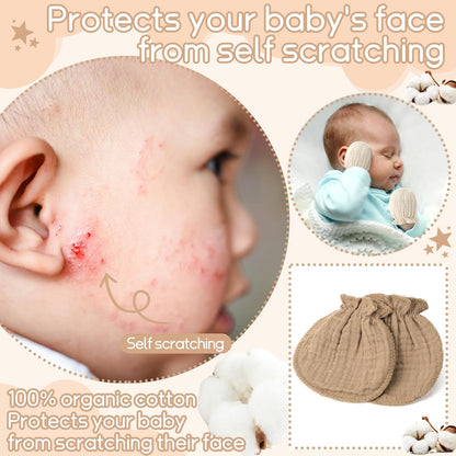 Skiennix Newborn Baby Muslin Mittens - Soft, Breathable No-Scratch Gloves for Infants 0-6 Months