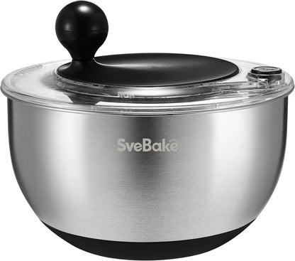 Regine Stainless Steel Salad Spinner - 5.3Qt BPA-Free Lettuce Washer with Transparent Lid & Non-Slip Base