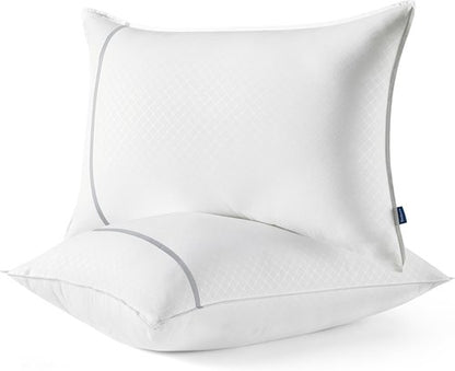 Bedsure Queen Pillows - Luxury Firm Sleeping Pillows with Diamond Design Cover | Set of 2, Fluffy Down Alternative Filling