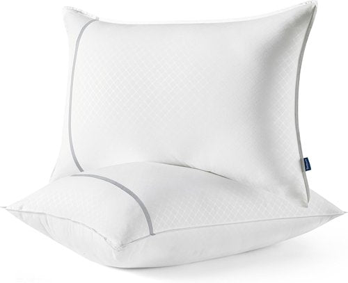 Bedsure Queen Pillows - Luxury Firm Sleeping Pillows with Diamond Design Cover | Set of 2, Fluffy Down Alternative Filling