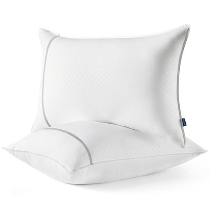 Bedsure Queen Pillows Set of 2, Luxury Hotel Firm Pillows for Sleeping, Decoration Strip Diamond Design Cover, Fluffy Original Down Alternative Filling for Side, Back or Stomach Sleepers