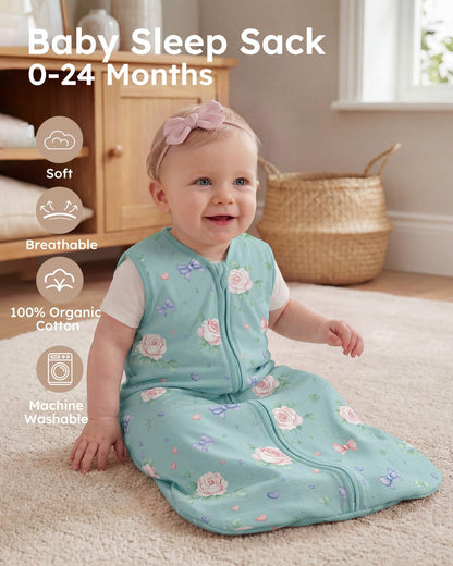 Yoofoss Baby Sleep Sack - 100% Organic Cotton Wearable Blanket for 18-24 Months | Lightweight 2-Way Zipper, TOG 0.5