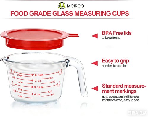 M MCIRCO Glass Measuring Cups Set - 6 Pcs with Lids | 1-Cup, 2-Cup, 4-Cup Nesting Jugs for Kitchen