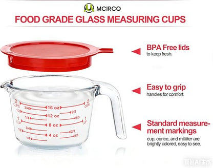 M MCIRCO Glass Measuring Cups Set - 6 Pcs with Lids | 1-Cup, 2-Cup, 4-Cup Nesting Jugs for Kitchen