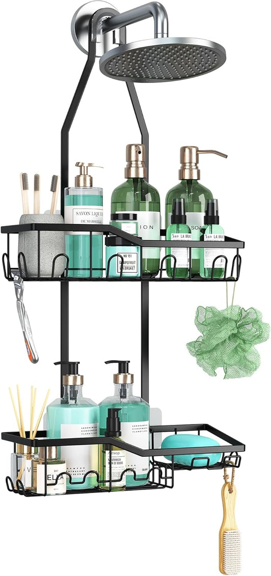 Regine Switzerland Shower Caddy - Rustproof 2-Tier Hanging Bathroom Organizer with 18 Hooks | Non-Slip Design