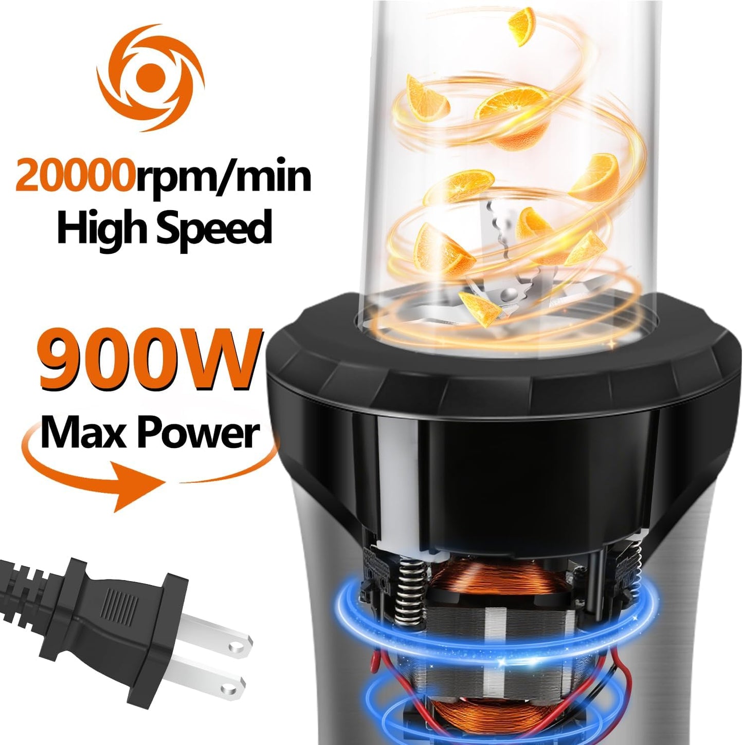 Skiennix 900W Blender - Personal Smoothie Maker with 3 Portable Cups for Juices & Frozen Drinks