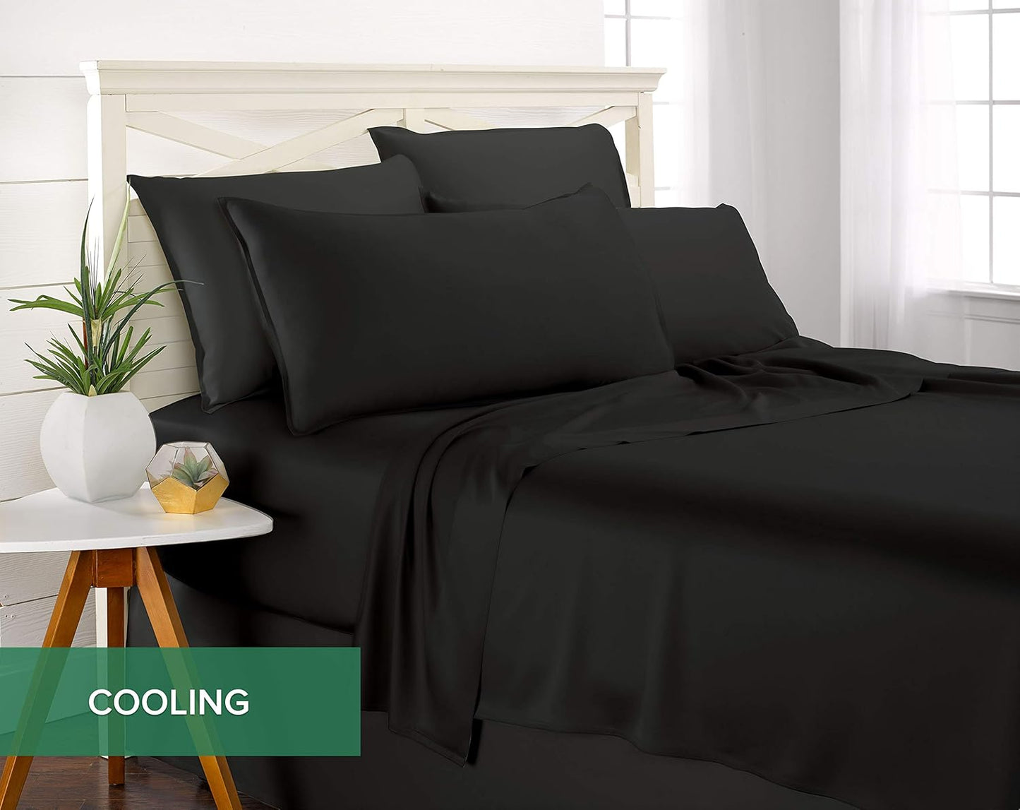 Pure Bamboo Twin Sheets - Luxuriously Soft & Cooling 100% Organic Viscose Bed Set | Black, Double Stitching