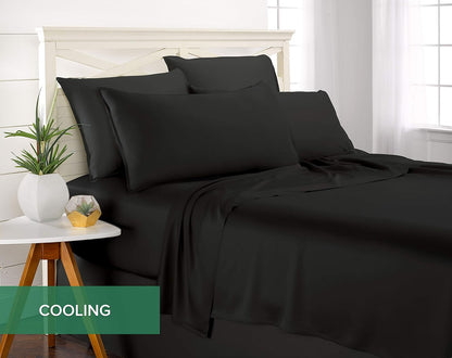Pure Bamboo Twin Sheets - Luxuriously Soft & Cooling 100% Organic Viscose Bed Set | Black, Double Stitching