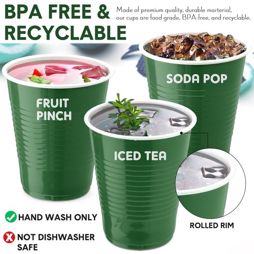 Zopeal 200 Pcs Plastic Cup Bulk 18 oz Disposable Tumblers Wedding Hard Plastic Party Wine Cups Fancy Beverage Drinking Soda Cocktail Glasses for Wedding Birthday Christmas(Green)