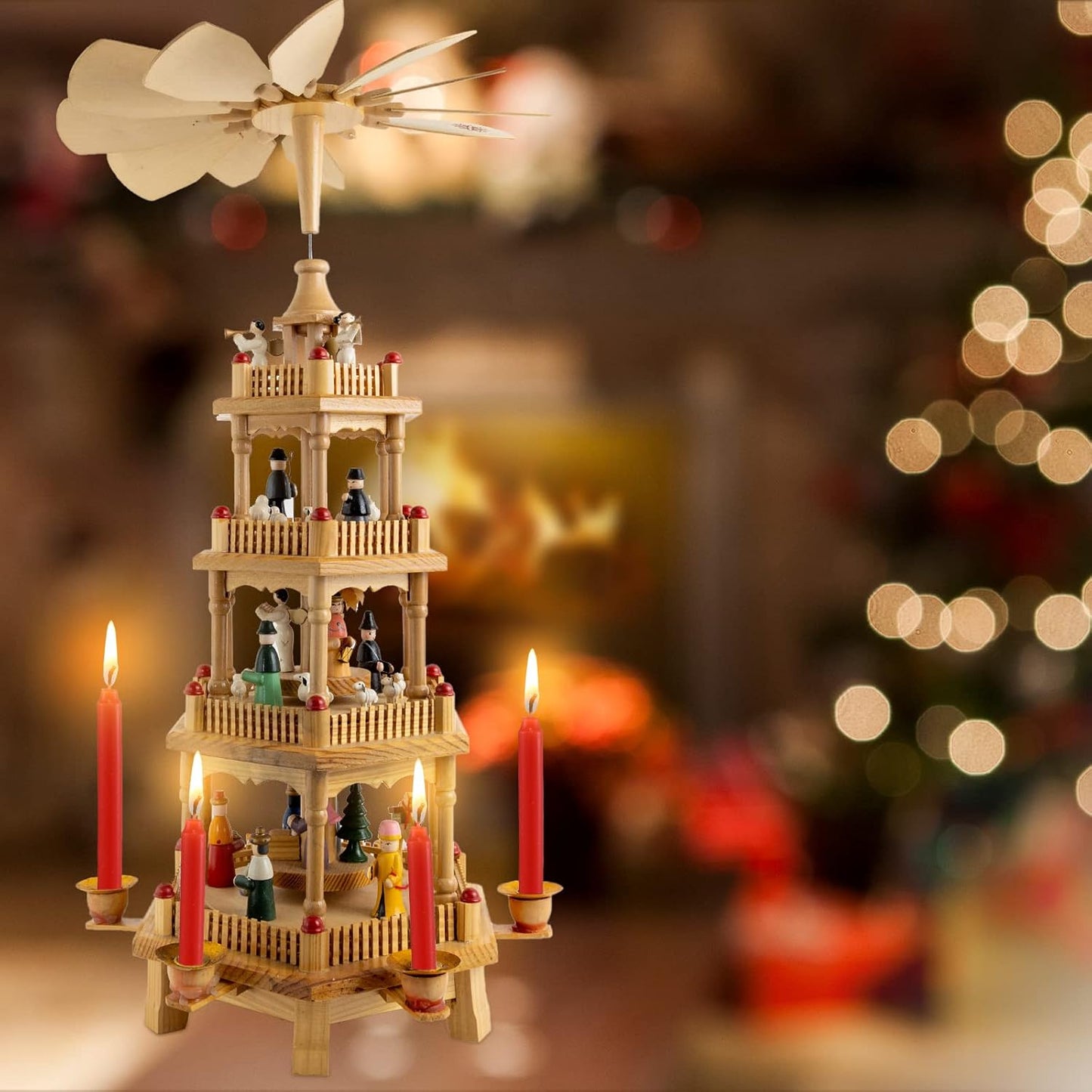 Skiennix 36 Pcs Mini Pyramid Candles - Festive Christmas Tree Decorations | 4 Inch x 0.5 Inch Red