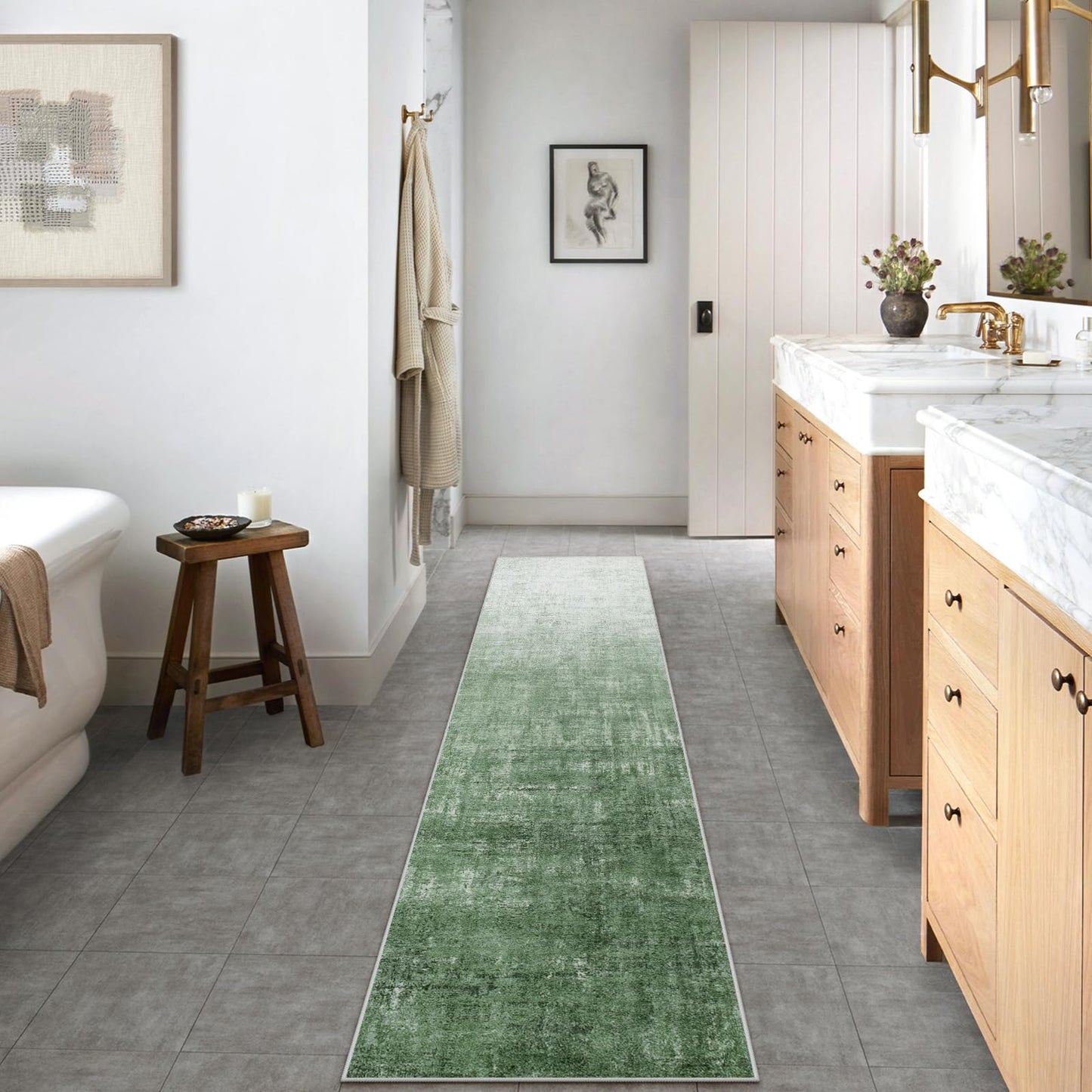 Lahome Green 2x10 Rug Runners for Hallways Non Slip, Boho Kitchen Runner Rugs Non Skid Washable, Modern Abstract Ombre Soft Carpet Runner for Bathroom Entryway Bedroom(2'x10',Green)