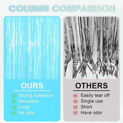 Voircoloria Pastel Blue Foil Fringe Backdrop Curtains - 3 Pack Tinsel Streamers for Parties & Events