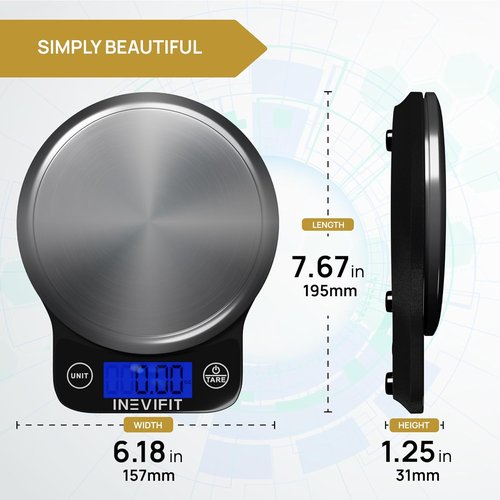 INEVIFIT Digital Kitchen Scale - Accurate Multifunction Food Scale Up to 13 lbs | Sleek Black with Stainless Steel Finish