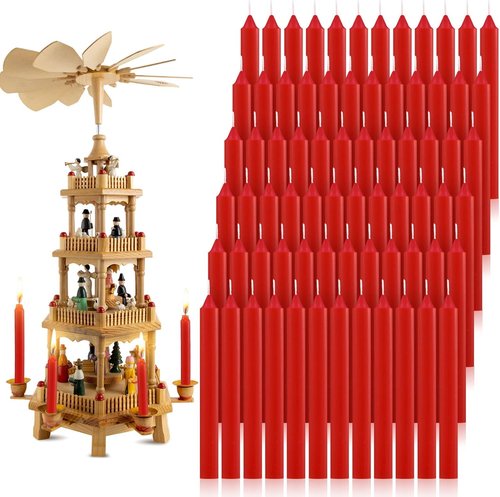 Amyhill 72 Pcs Christmas Pyramid Candles - 4 Inch Red Taper Candles for Tree Decorations