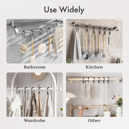 AmazerBath Shower Curtain Hooks Rings, Metal Shower Curtain Rings, Black Shower Curtain Hooks Rust Proof Double Hook Shower Hooks for Shower Curtain and Liner, Shower Rod Hooks Bathroom 12Pcs