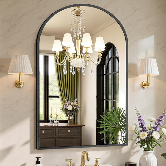 Sweetcrispy Arch Black Bathroom Wall Mirror - 26"x38" Metal Frame Vanity Mirror for Home Decor