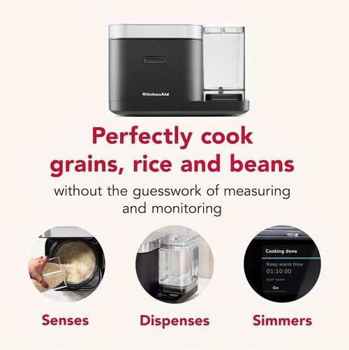 KitchenAid 8-Cup Grain & Rice Cooker - Automatic Sensing Scale & Water Tank, Black Matte