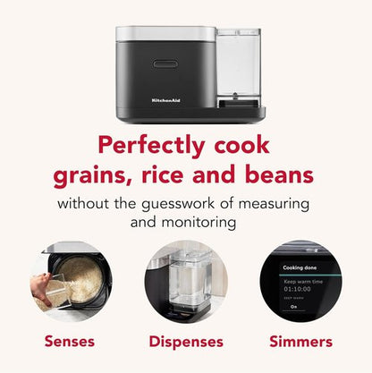 KitchenAid 8-Cup Grain & Rice Cooker - Automatic Sensing Scale & Water Tank, Black Matte
