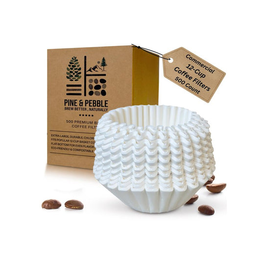 Pine & Pebble® 12-Cup Large Commercial Coffee Filters, 500 Count | Tall-Walled Basket Style (9.84" x 4.33") | No Grounds, No Mess | Fits BUNN & Standard Coffee Makers | Bulk for Cafés & Offices