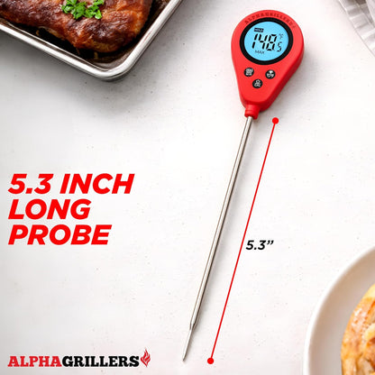 Alpha Grillers Instant Read Meat Thermometer - Digital Cooking Thermometer for Perfectly Cooked Meats | Fast Probe Design