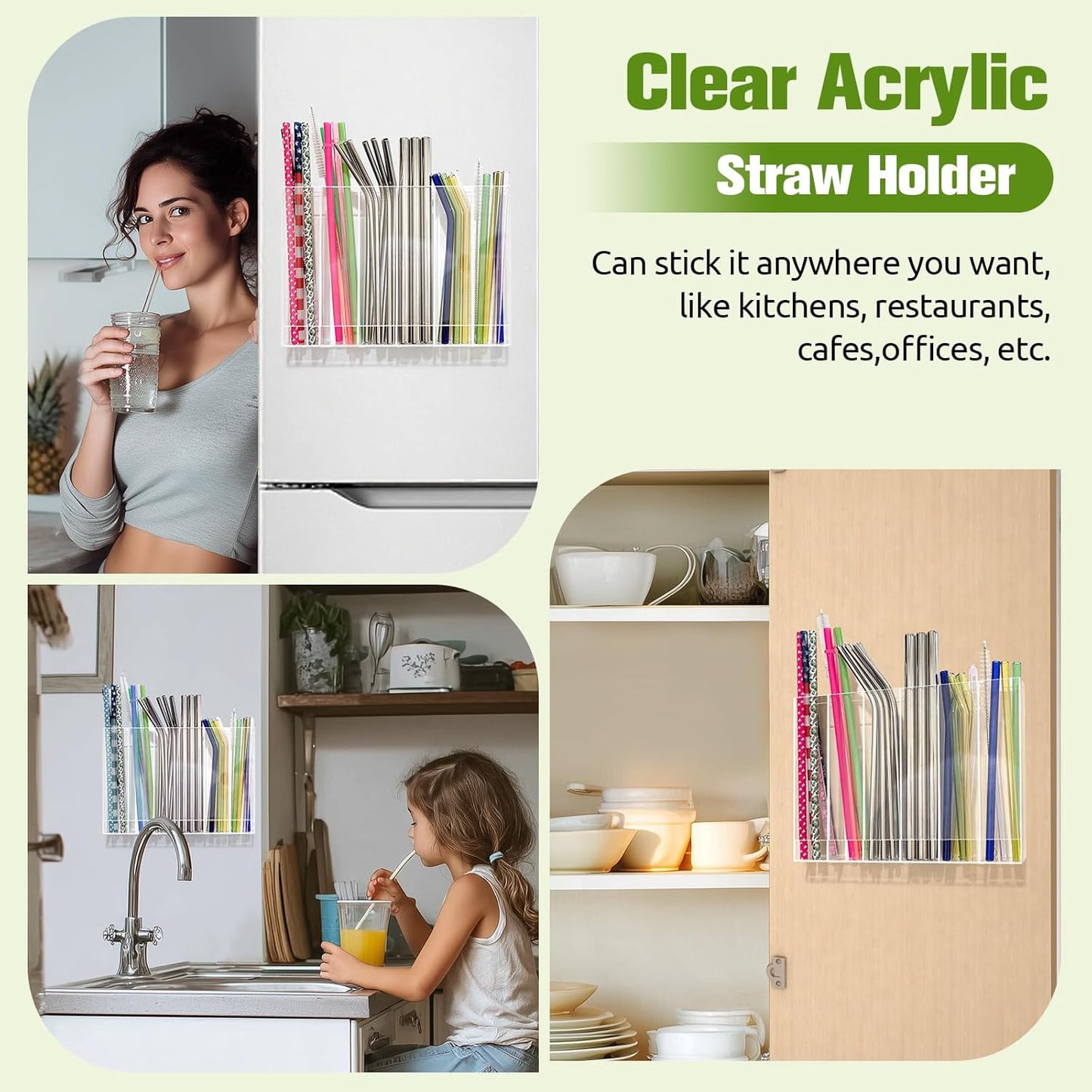 Skiennix 9.6” Large Acrylic Straw Holder - 6 Compartment Tumbler Organizer | Easy to Clean & Mount