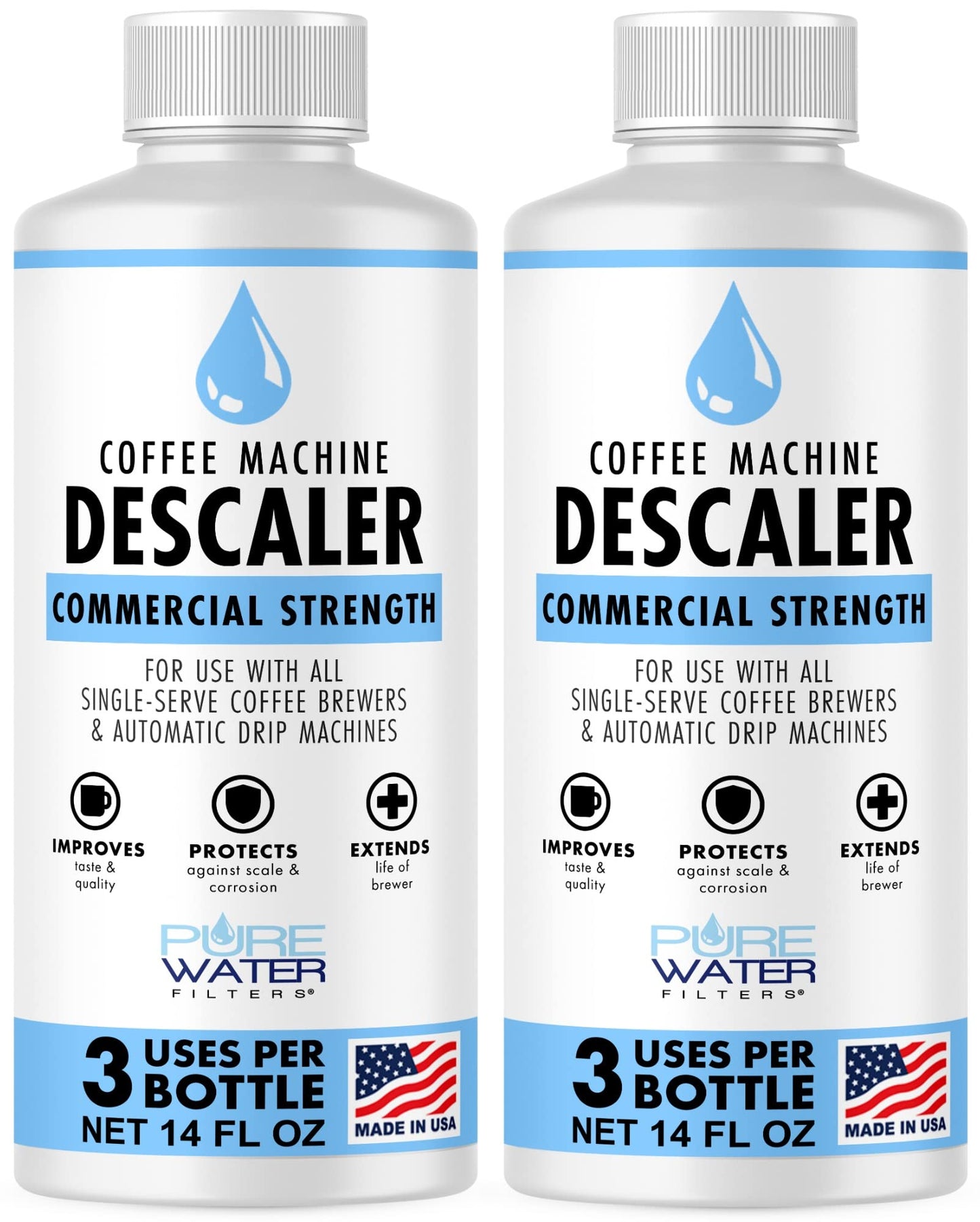 PureWater Filters Descaler & Cleaner (6 Uses) - MADE IN USA - Descaling Solution for Keurig Brewers, Nespresso, Delonghi, Breville & All Coffee Makers & Espresso Machines