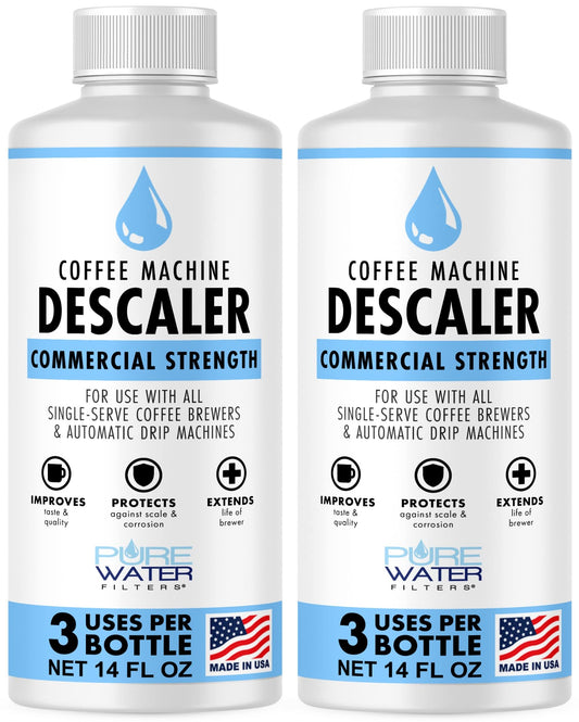 PureWater Filters Descaler & Cleaner (6 Uses) - MADE IN USA - Descaling Solution for Keurig Brewers, Nespresso, Delonghi, Breville & All Coffee Makers & Espresso Machines