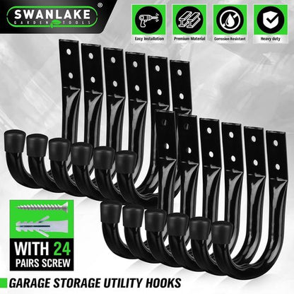 Heavy Duty Garage Storage Hooks - 12-Piece Bike Hooks for Wall Mount | Large Metal Organizer