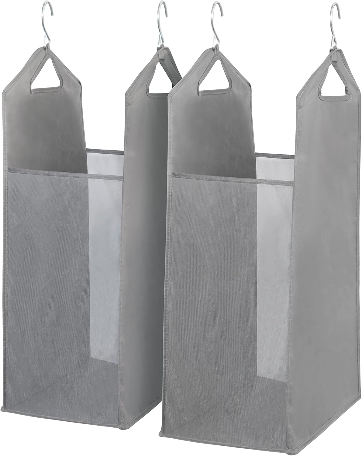 Storage Maniac 2-Pack Hanging Laundry Hamper - Slim Double Organizer with See-Through Mesh Bag | Grey