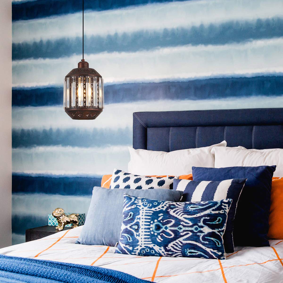 YLONG-ZS Hanging Lamps Swag Lights Plug in Pendant Light 16.4 FT Cord and Chain/Hanging Pendant Light Cage in-Line On/Off Dimmer Switch for Kitchen Island, Dining Room, Entryway