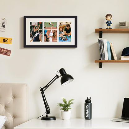 Upsimples 8x14 Collage Picture Frame - Display 3 Photos (4x6) with or Without Mat, Black Wall Decor