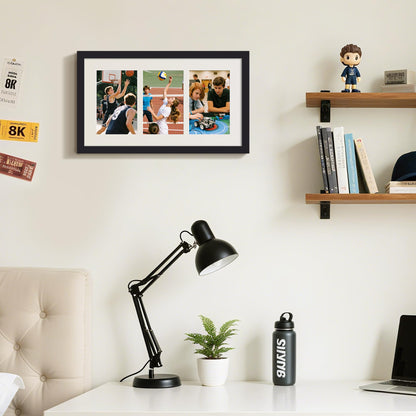 upsimples 8x14 Collage Picture Frame, Display Pictures 3 4x6 with Mat or 8x14 Without Mat, Wall Hanging 3 4x6 Picture Frame Collage Wall Decor, Black, 1 Pack