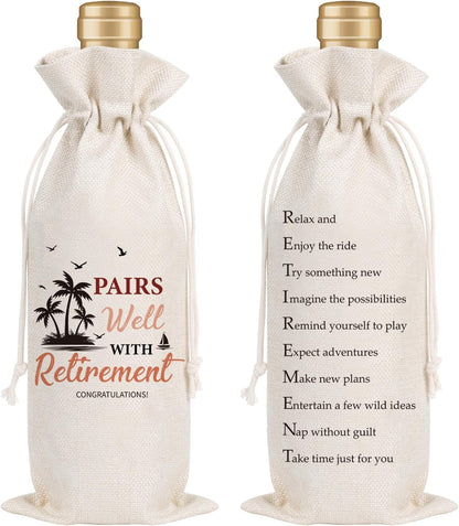 Wxiben Retirement Wine Gift Bag - Retired Gifts for Women Men Pairs Well With Retirement Wine Bottle Bags Farewell Leaving Gift for Retired Teacher Employees Friend Coworkers Boss Nurse Doctor